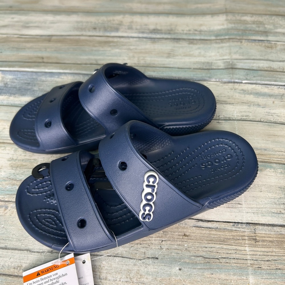 Crocs Classic Two-Strap‎ Sandals Slide Women's 4 Mens 2 Unisex Navy Blue Comfort - Picture 2 of 4